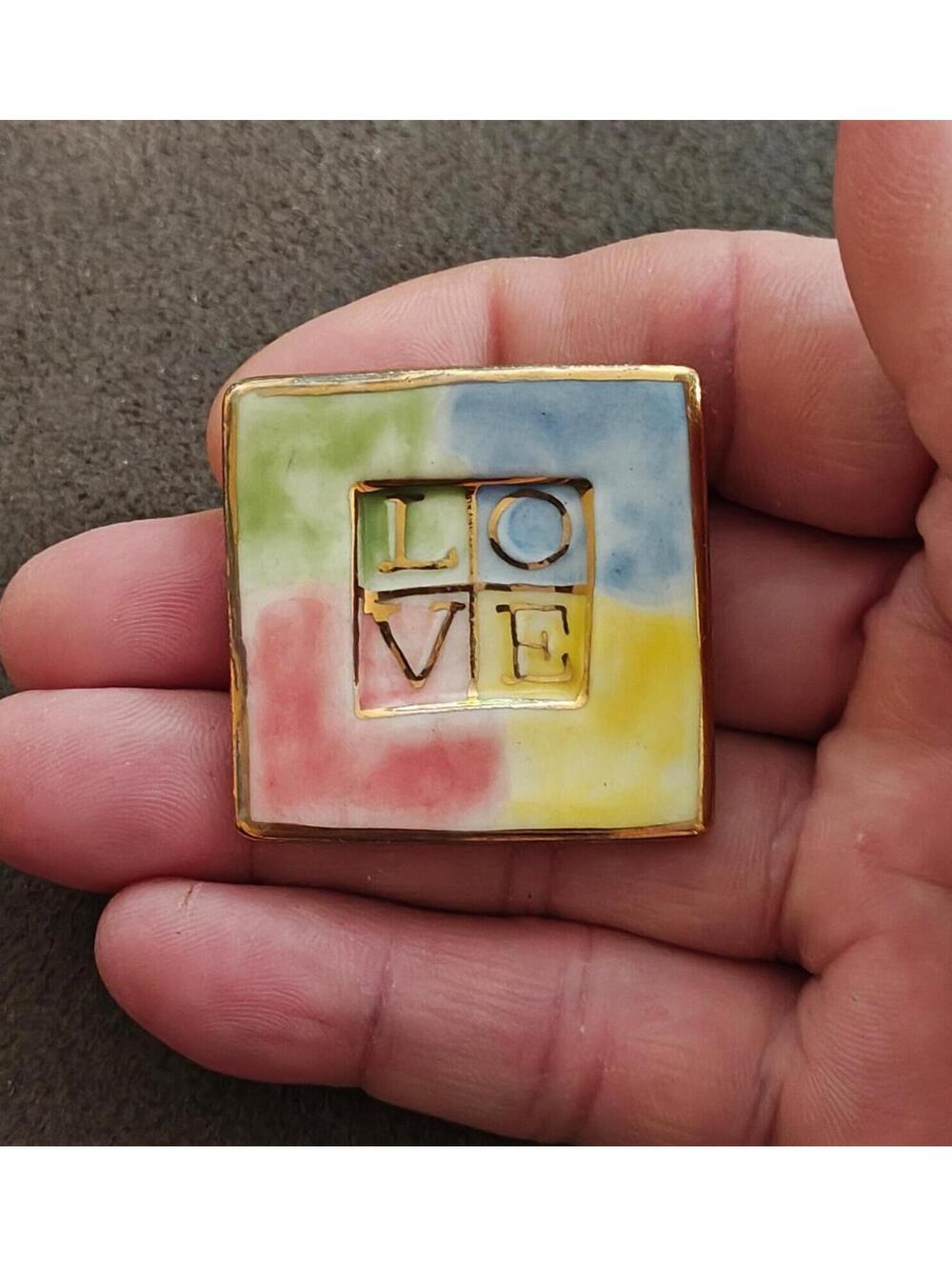 1980s Handcrafted Polymer Clay Slab Square Brooch